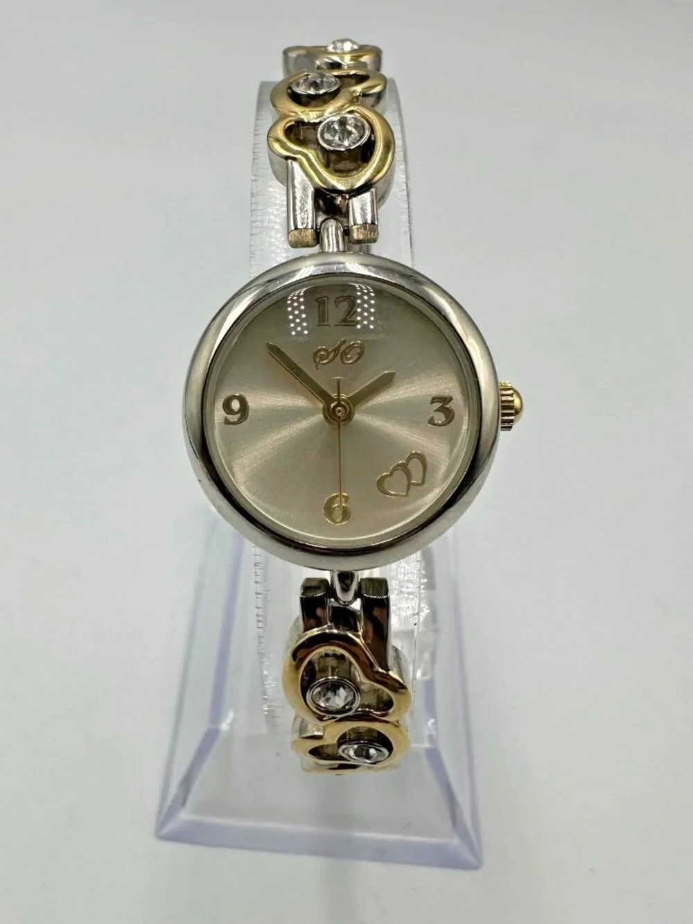 3/$30 Rhinestone Heart Band Watch Women Silver Gold Two Tone New Battery 7.5 
